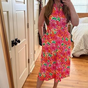 JUDE CONNALLY Floral Fuchsia Midi Dress Collar Pockets  Size Small